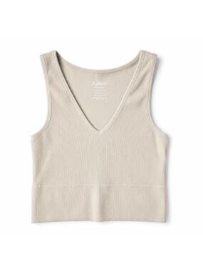 J. & Co Cream Ribbed V-Neck Seamless Knit Tank Top S/M